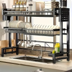 Double Layered Folding Countertop Dish Rack, Adjustable Snap On Design, Double-layer Large Kitchen Dish Rack with Drainage System, Stable Countertop Storage Rack,