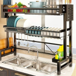 Double Layered Folding Countertop Dish Rack, Adjustable Snap On Design, Double-layer Large Kitchen Dish Rack with Drainage System, Stable Countertop Storage Rack,