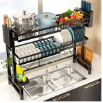 Double Layered Folding Countertop Dish Rack, Adjustable Snap On Design, Double-layer Large Kitchen Dish Rack with Drainage System, Stable Countertop Storage Rack,