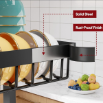 Double Layered Folding Countertop Dish Rack, Adjustable Snap On Design, Double-layer Large Kitchen Dish Rack with Drainage System, Stable Countertop Storage Rack,