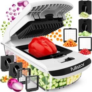 Food Chopper with Container, Fruit Cutter, Onion Dicer - All-in-One Prep Tool - Kitchen Gadgets and Gifts (4 in 1, White)