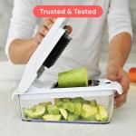 Food Chopper with Container, Fruit Cutter, Onion Dicer - All-in-One Prep Tool - Kitchen Gadgets and Gifts (4 in 1, White)